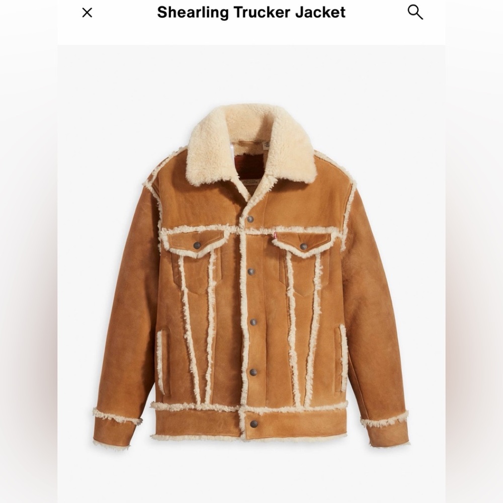 Men's Levi Strauss Premium Denim Tan Shearling Trucker Jacket-Fits Small Female